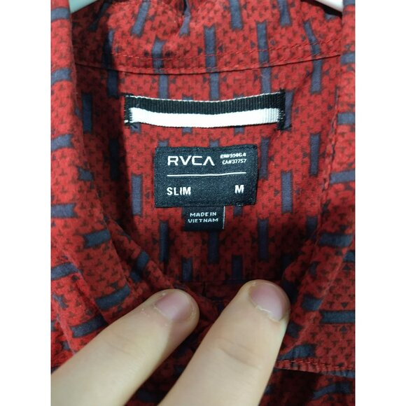 RVCA Shirt Mens Medium Red Button Up Short Sleeve Slim Geometric Surf Skate - Picture 5 of 7